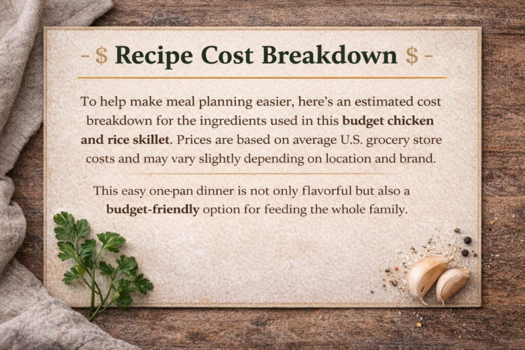 recipe cost breakdown budget chicken and rice skillet affordable family meal pricing