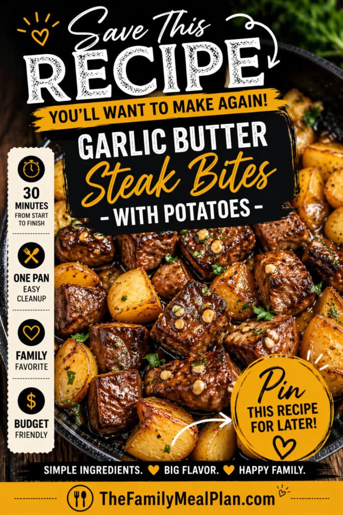 Save this recipe garlic butter steak bites with potatoes easy one pan 30 minute dinner