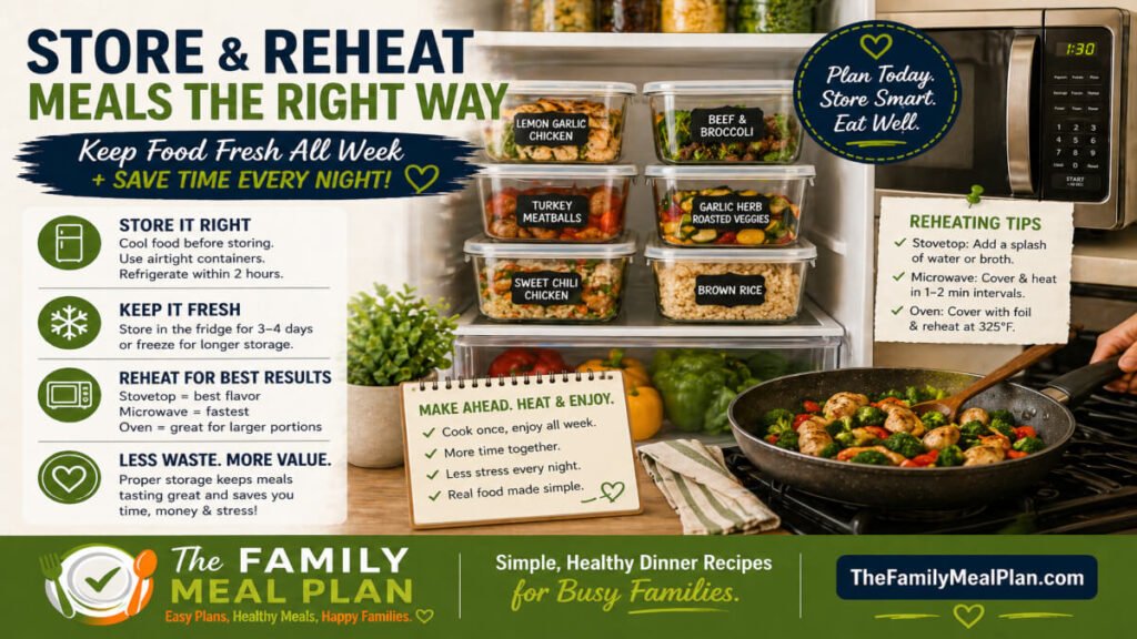 how to store and reheat meals properly for weekly meal plan using containers fridge and stovetop methods