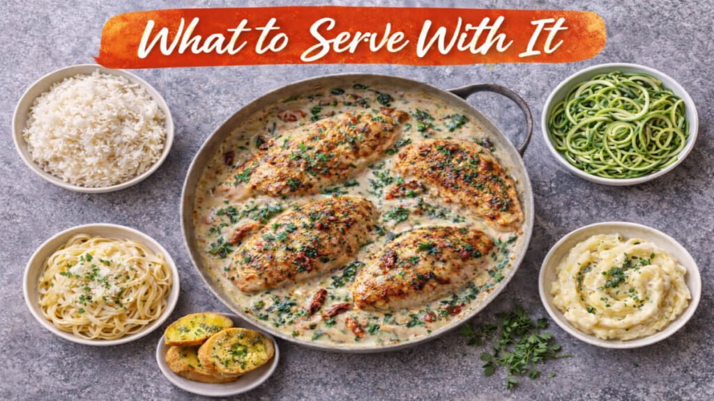What to serve with creamy Tuscan chicken including pasta rice mashed potatoes zucchini noodles and garlic bread