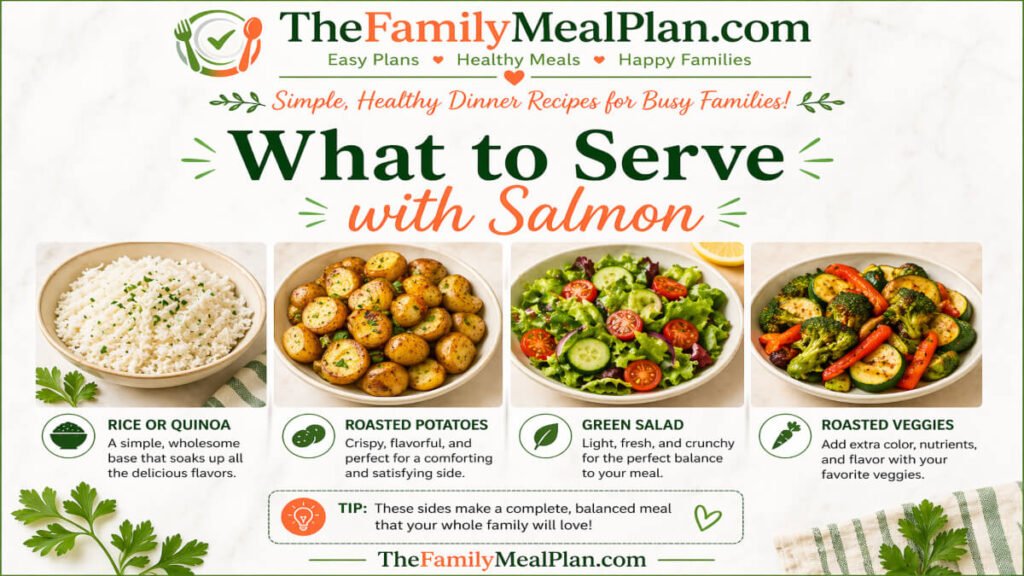Healthy side dishes to serve with baked lemon herb salmon including rice quinoa roasted potatoes salad and vegetables