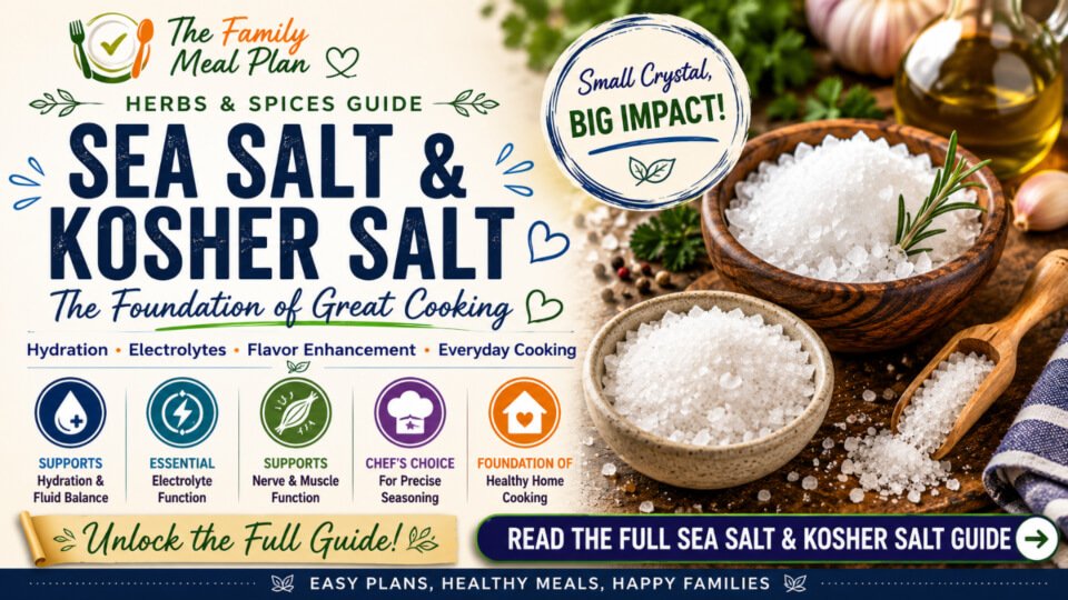 Sea salt and kosher salt guide covering hydration, electrolyte balance, flavor enhancement, cooking uses, seasoning techniques, and healthy home cooking.