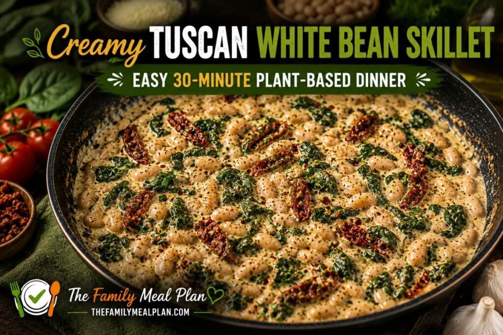 Creamy Tuscan white bean skillet, an easy 30-minute plant-based dinner