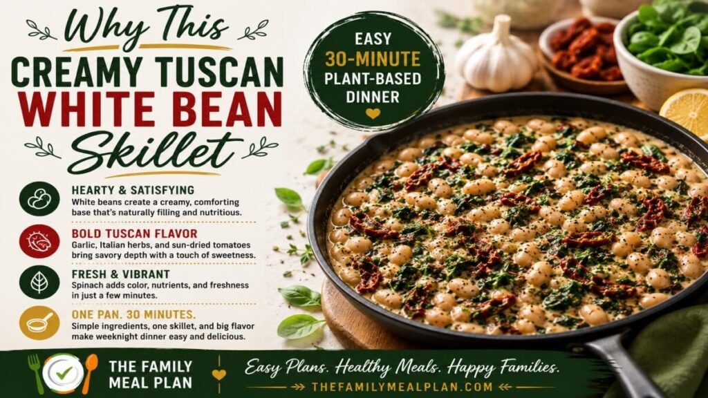 Why Creamy Tuscan White Bean Skillet works as an easy 30-minute plant-based dinner
